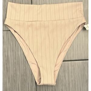 Aerie Taupe Ribbed High Waisted Bikini Bottoms Size Large NWT High Cut Cheeky